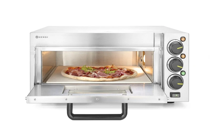 HENDI Pizzaofen kompakt, Silber, 50˚C bis 350˚C, 230V, 2000W, 580x560x(H)275mm, Kompakt