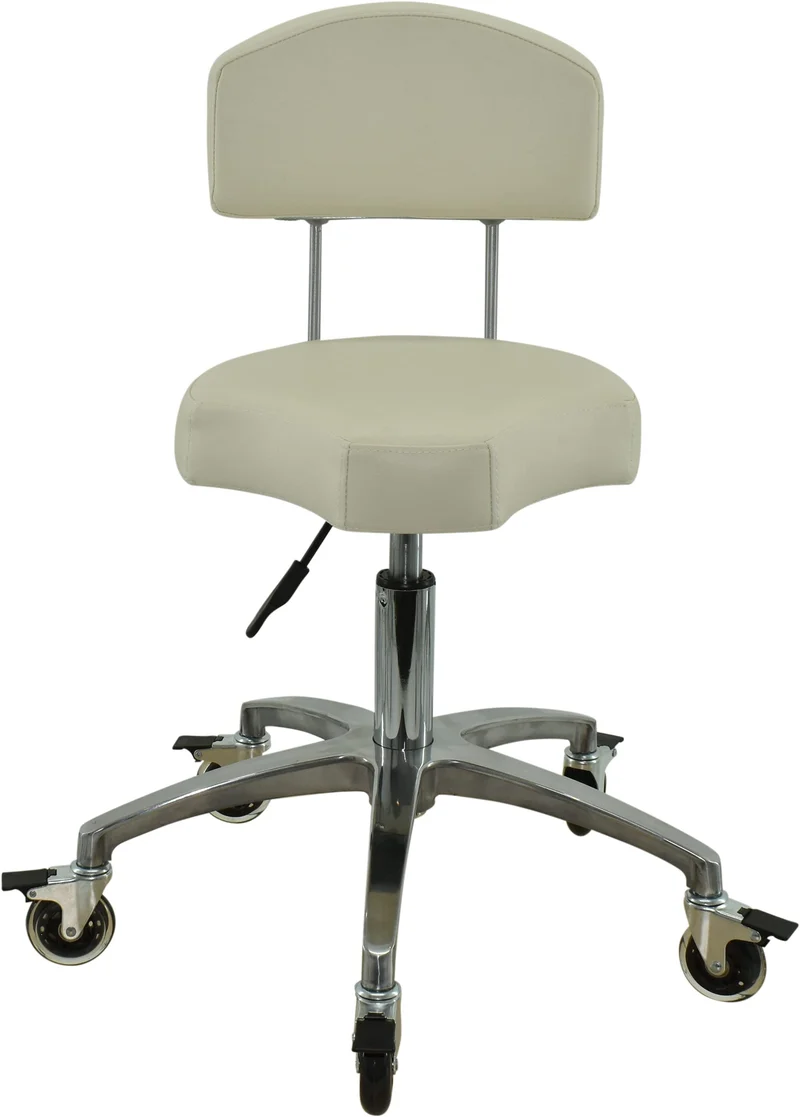 VAKON SALON - Ergonomischer Rollhocker mit Lehne in Weiss - Rollen mit Bremse - Höhenverstellbarer v