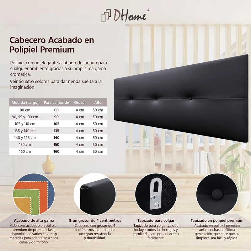 DHOME Kopfteil aus Kunstleder oder Stoff AQUALINE Pro Kopfteil Polsterkopfteil Luxusbett (Kuntsleder