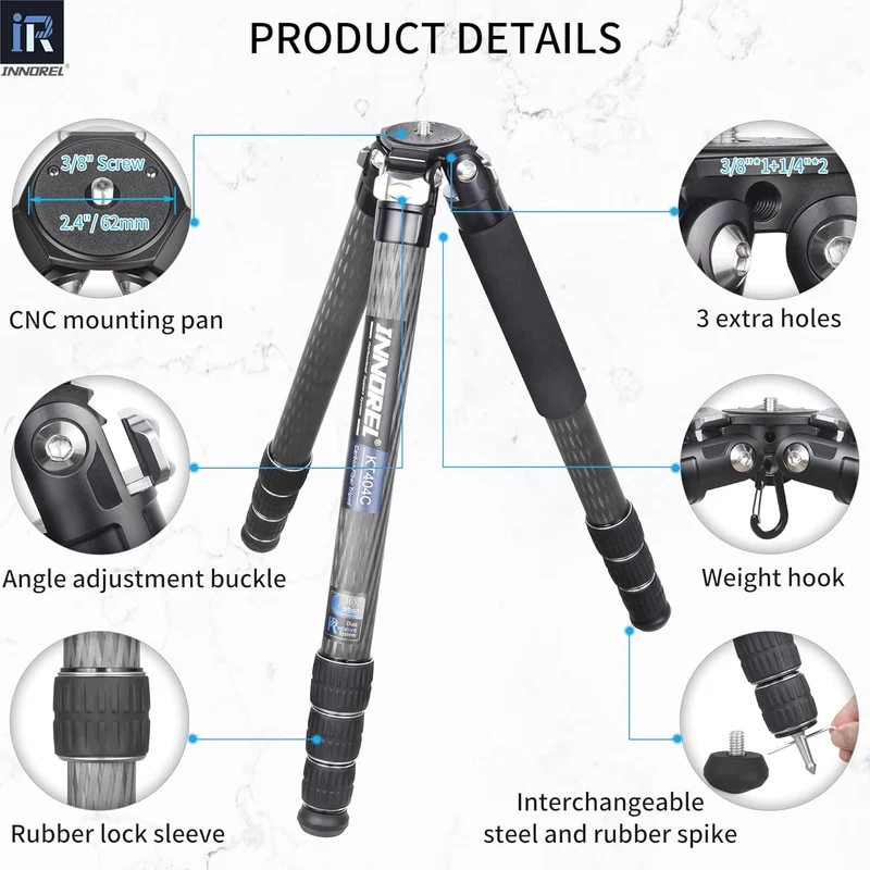 INNOREL KT404C Kompaktes Stativ aus 10 Lagen Kohlefaser Professionelles 40mm Rohr für Digitale DSLR-