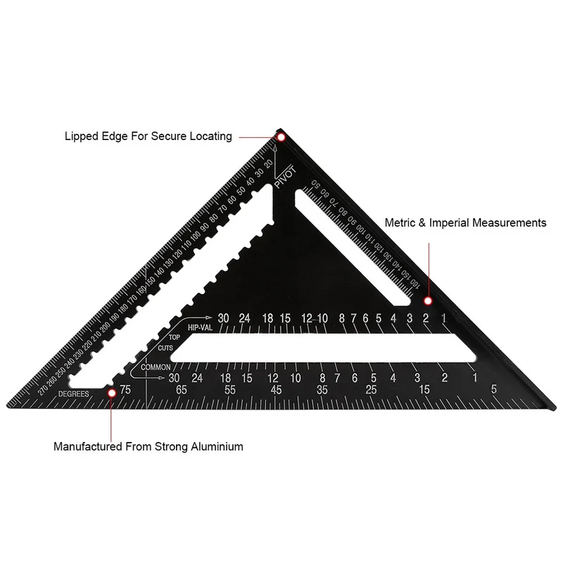 Dreieck Lineal 12 Zoll Schwarz Aluminium Sparren Profil Quadrat Lineal Hohe Präzision Easy Read Engi