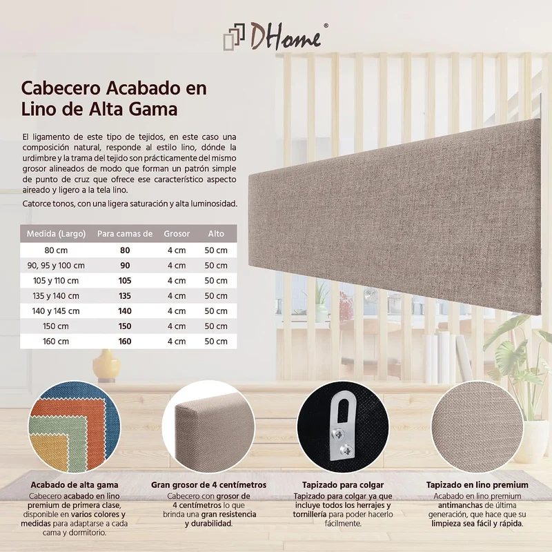 DHOME Plain Natural Linen Headboard gepolstertes Bett Kopfteil Modernes Schlafzimmer TOP Trending (E