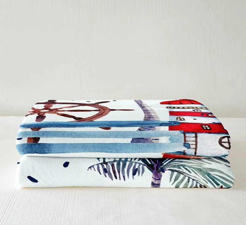 Nautisches Wohndecke 150x200cm Abenteuer Ozean Theme Dekor für Stuhl Sofa Couch Leuchtturm Anker Kus