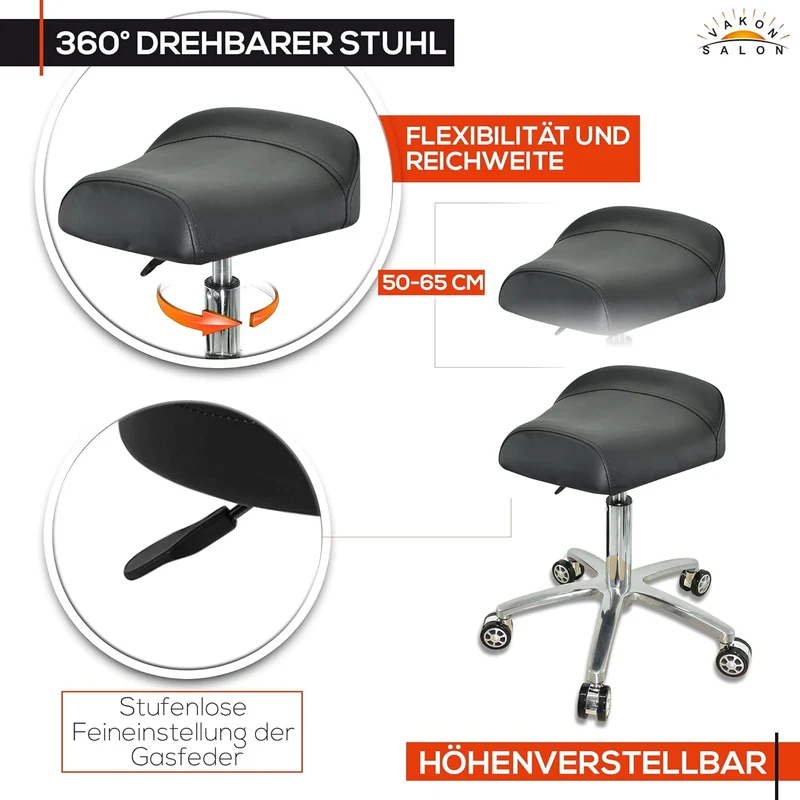 VAKON SALON - Breitsitz Arbeitshocker auf Rollen, höhenverstellbar von 50-65 cm - Drehhocker, Rollho