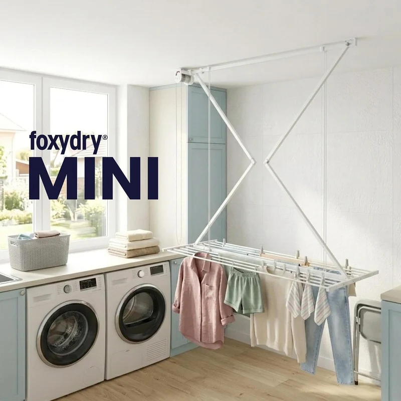 Foxydry Mini Deckenständer, vertikaler Wäscheständer, zusammenklappbar in Aluminium und Stahl 128x54