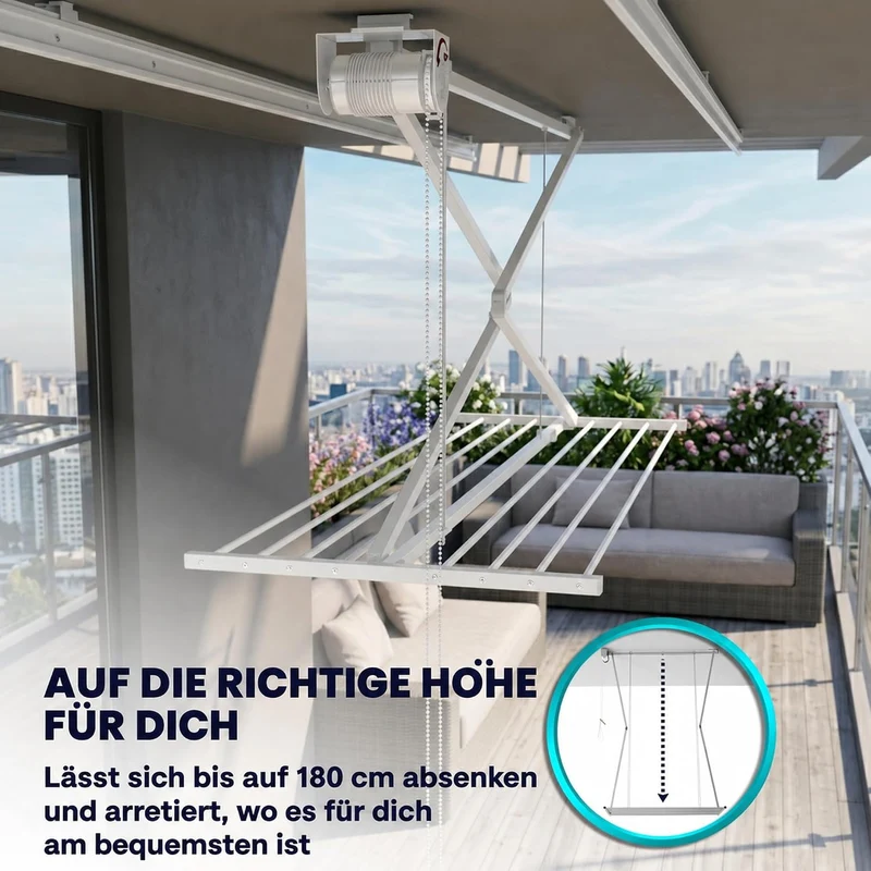 Foxydry Mini Deckenständer, vertikaler Wäscheständer, zusammenklappbar in Aluminium und Stahl 128x54