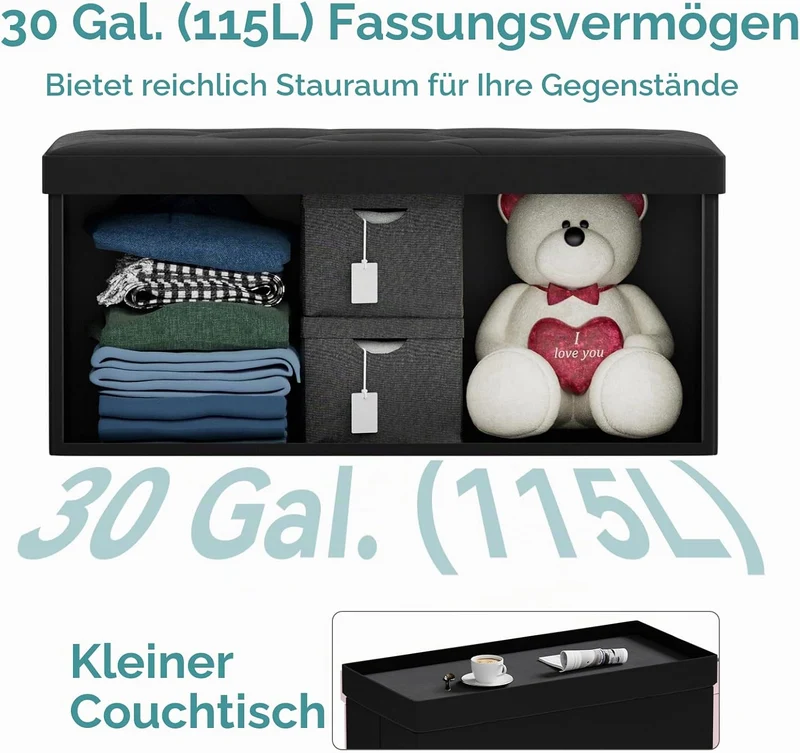 BRIAN & DANY Sitzbank mit Stauraum, Faltbar Sitzhocker Truhen Aufbewahrungsbox aus Samt, 76 x 38 x 3
