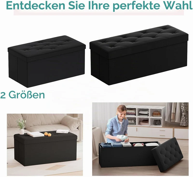 BRIAN & DANY Sitzbank mit Stauraum, Faltbar Sitzhocker Truhen Aufbewahrungsbox aus Samt, 76 x 38 x 3