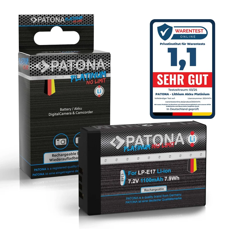 PATONA Platinum Akku LP-E17 1050mAh Kompatibel mit Canon EOS RP R50 R100 M3 M5 M6 Mark II