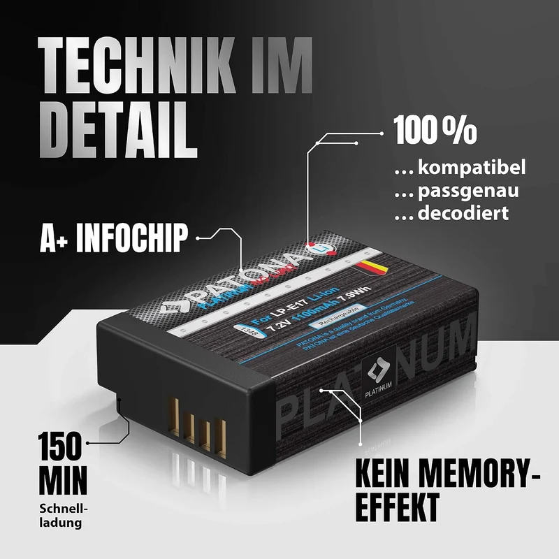 PATONA Platinum Akku LP-E17 1050mAh Kompatibel mit Canon EOS RP R50 R100 M3 M5 M6 Mark II