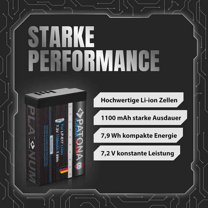 PATONA Platinum Akku LP-E17 1050mAh Kompatibel mit Canon EOS RP R50 R100 M3 M5 M6 Mark II