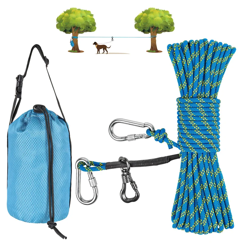 XiaZ Hundeleine für Camping, 15,2 m, tragbares Überkopf-Trolley-System für Hunde bis zu 90,7 kg, Hun