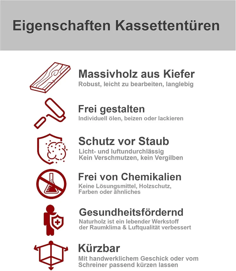 Kassettentür Schranktür Holz RUSTIKAL | 69 x 39,4 cm 4-er Pack Set | unbehandelte Holztür aus Kiefer