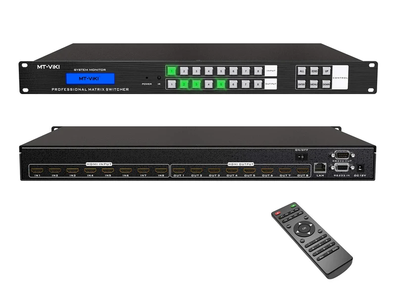 MT-VIKI 4K HDMI Matrix Switch 8x8 mit Web-Control Rackmount Splitter und Switch IR-Fernbedienung RS-