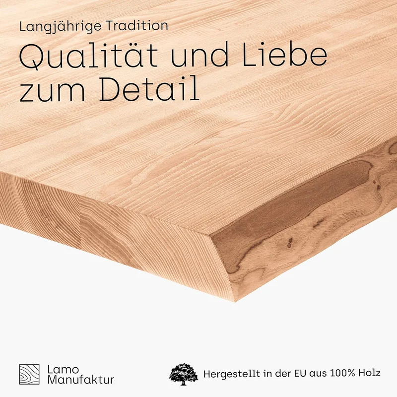 LAMO Manufaktur Holzplatte für Wohnzimmertisch Küchentisch Kücheninsel, Tischplatte Baumkante 100x60