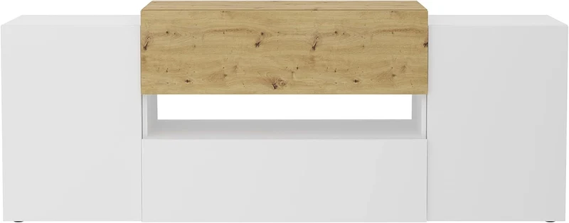 FMD Möbel Olpe TV-Board, Holzwerkstoff, Brillantweiss/Artisan Eiche, rechteckig