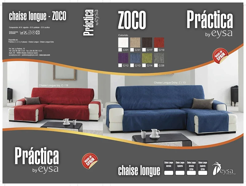 Eysa Praktische Sofabezüge, Chaiselongue 240 cm, Rechte Vorderansicht, Stoff, Beige, Drei Sitzplätze
