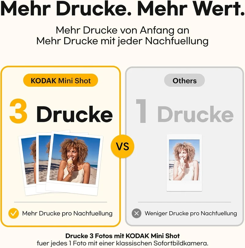 KODAK Mini Shot 3 Retro 4PASS 2-in-1 Sofortbildkamera und Fotodrucker (7,6x7,6cm) + 8 Blatts, Weiss