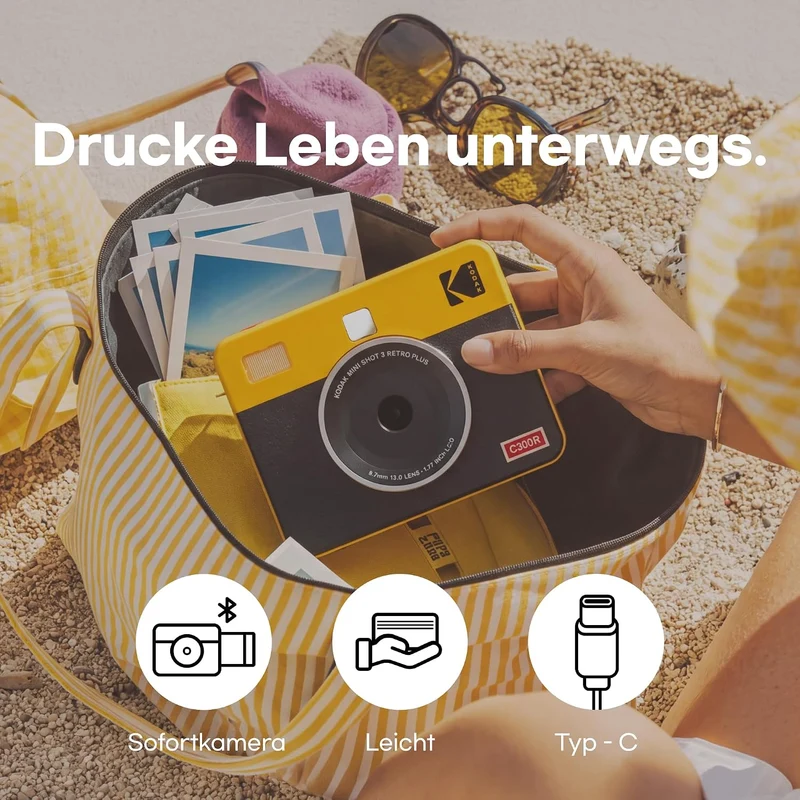 KODAK Mini Shot 3 Retro 4PASS 2-in-1 Sofortbildkamera und Fotodrucker (7,6x7,6cm) + 8 Blatts, Weiss