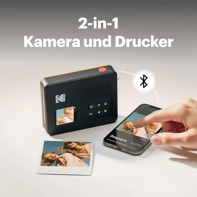 KODAK Mini Shot 3 Retro 4PASS 2-in-1 Sofortbildkamera und Fotodrucker (7,6x7,6cm) + 8 Blatts, Weiss