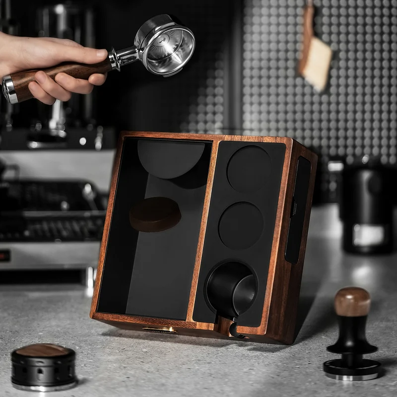 MHW-3BOMBER Walnut Espresso Knock Box Tamping Station 51–58mm
