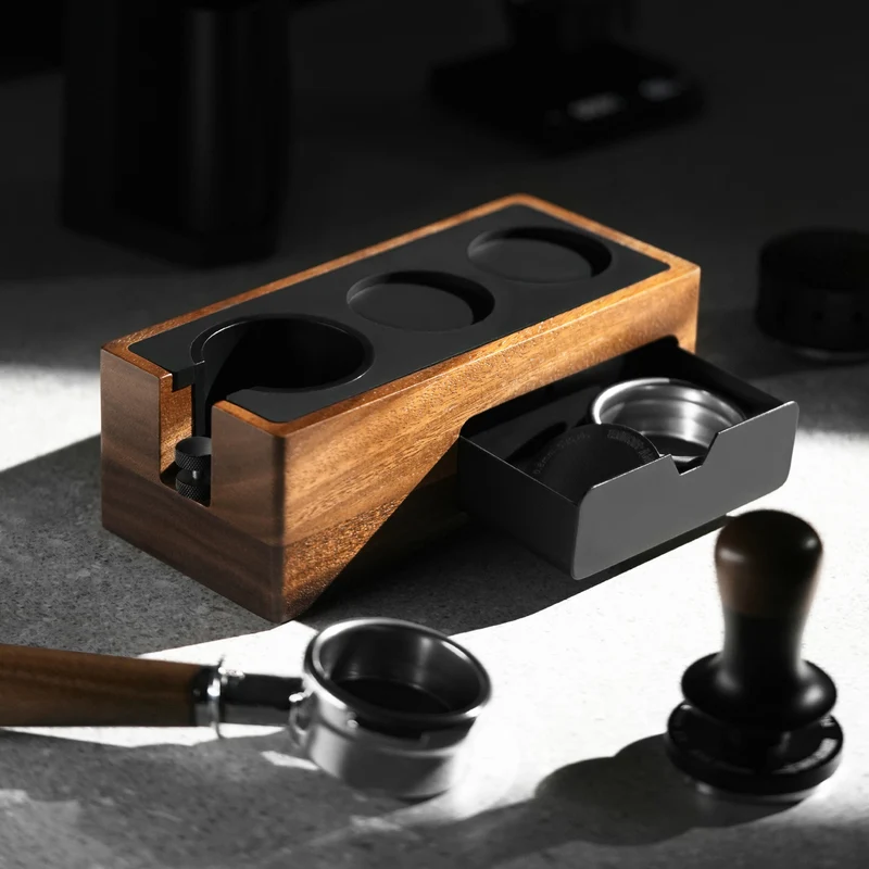 MHW-3BOMBER Walnut Espresso Knock Box Tamping Station 51–58mm