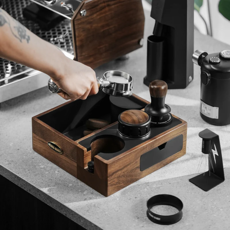 MHW-3BOMBER Walnut Espresso Knock Box Tamping Station 51–58mm