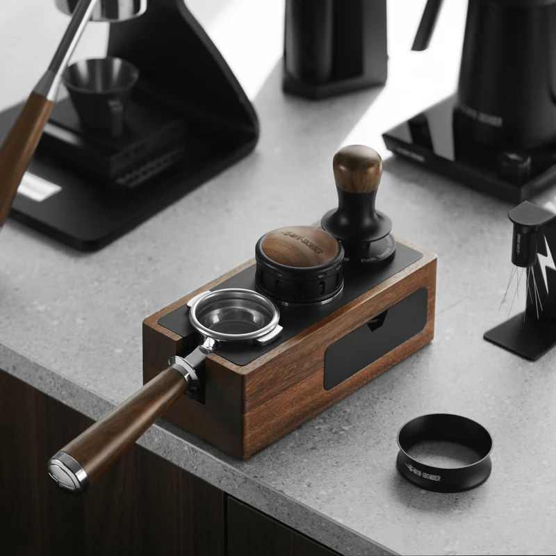 MHW-3BOMBER Walnut Espresso Knock Box Tamping Station 51–58mm