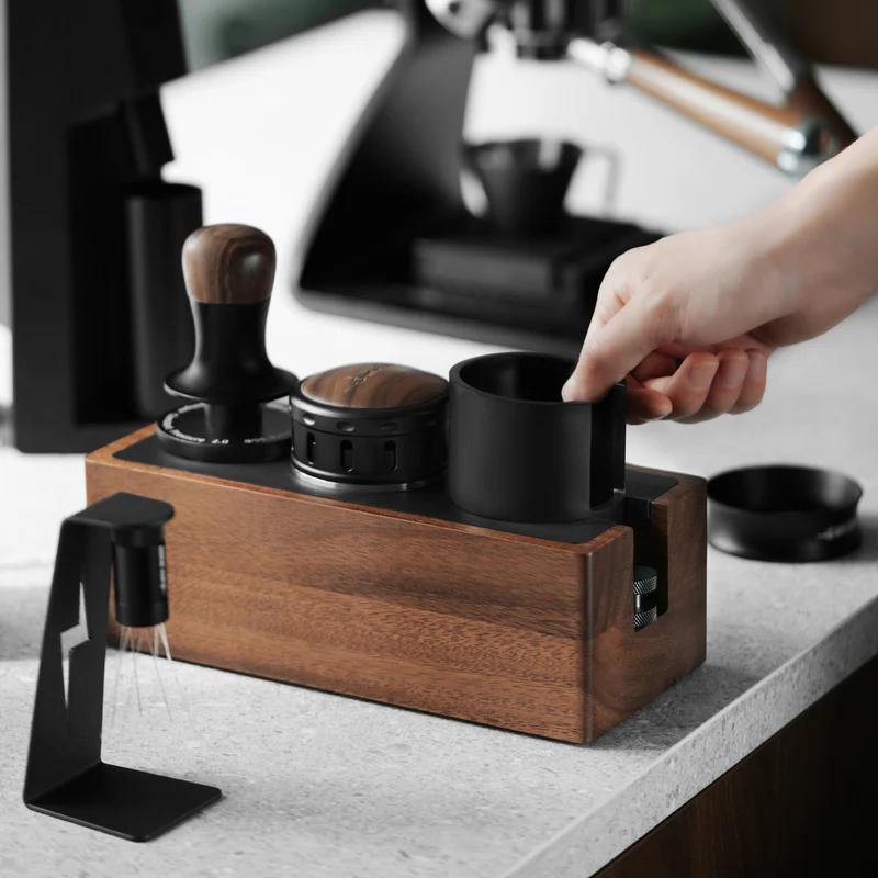 MHW-3BOMBER Walnut Espresso Knock Box Tamping Station 51–58mm