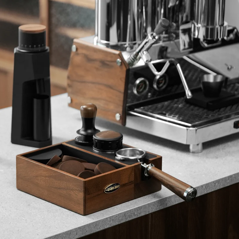 MHW-3BOMBER Walnut Espresso Knock Box Tamping Station 51–58mm