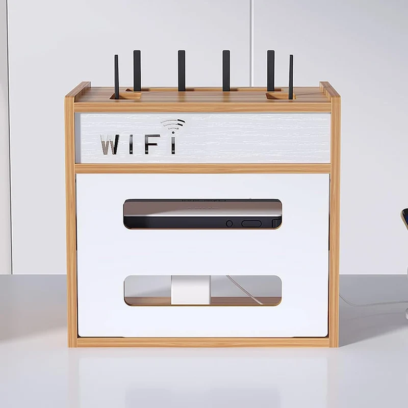 Catekro Router Regal, Etagere Pour Decodeur, Holz WiFi Router Aufbewahrungsbox Wandregale (Braun-Hol