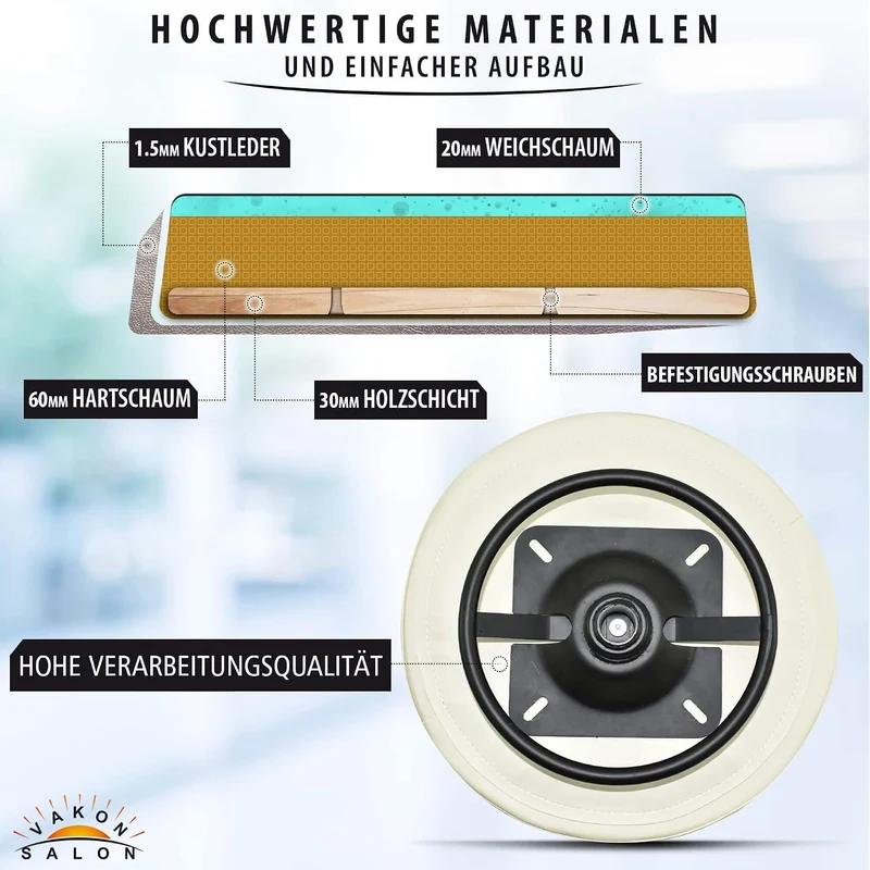 VAKON SALON - Design Rollhocker auf hochwertigen Rollen weiss - Höhenverstellbarer von 50 bis 65 cm