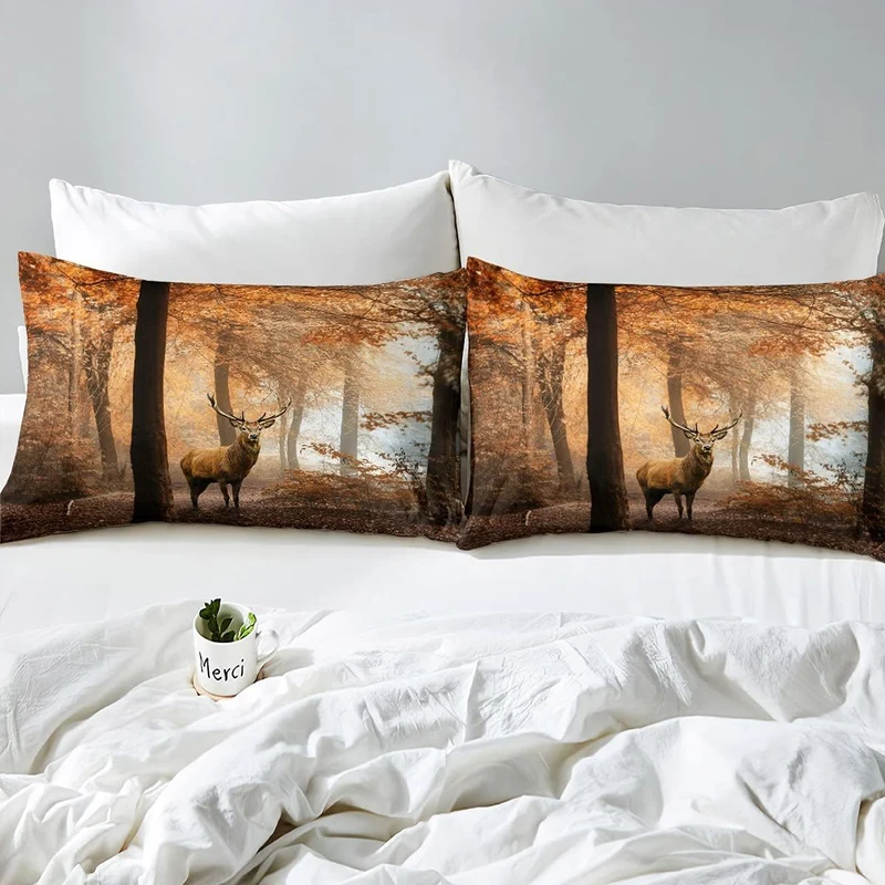 Wald Hirsch Bettw?sche Set Braun Elch Bettbezug Set 135x200cm für Kinder Jugendliche Erwachsene Deko