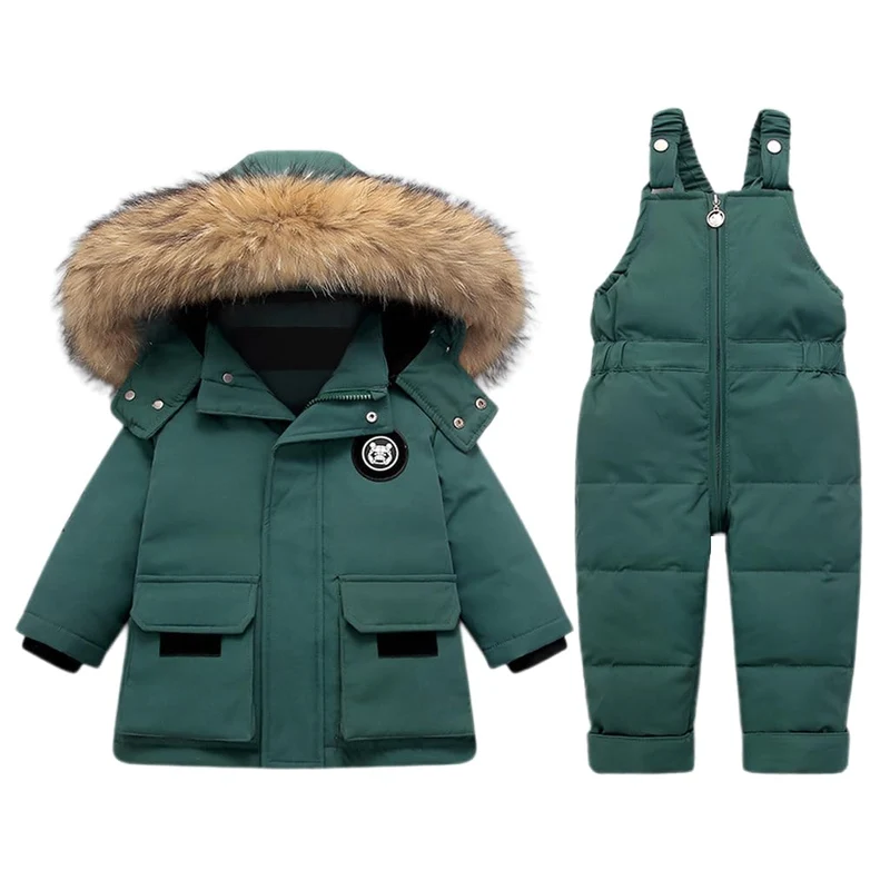 Baby Schneeanzug Winter 2 Stück Daunenjacke Mantel mit Schnee Lätzchen Hose Jungen Mädchen Skianzug
