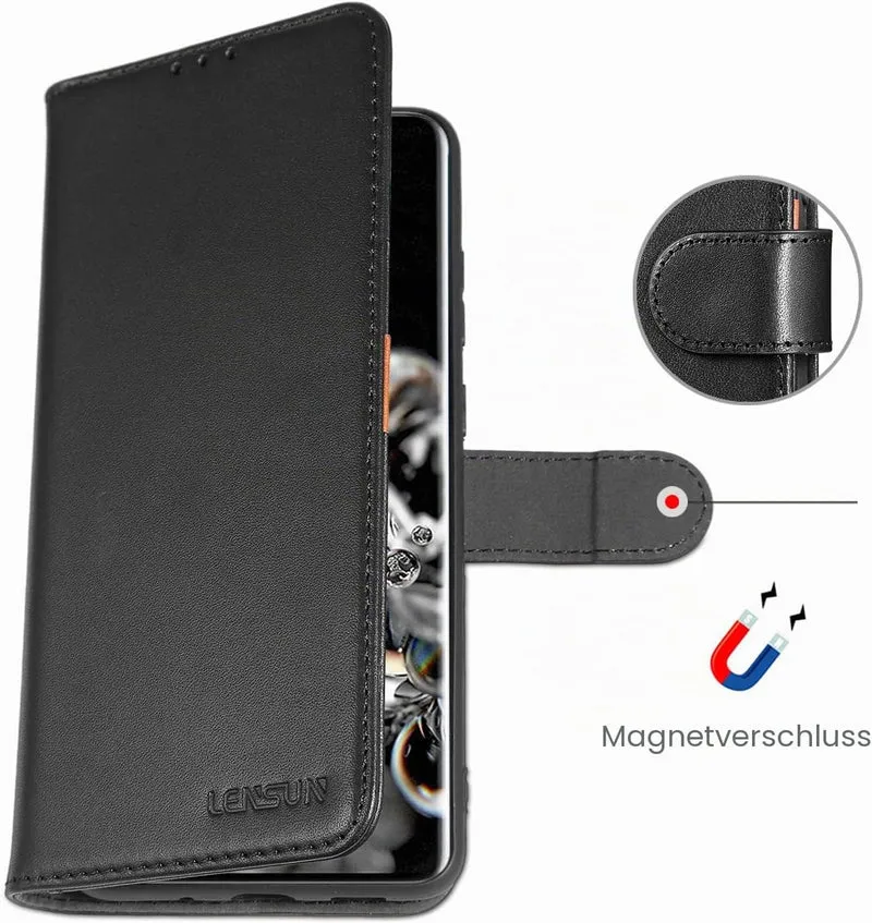 LENSUN Echtleder Hülle für Samsung Galaxy S20 Ultra, Handyhülle [Echtes Leder] [Magnetverschluss] [K