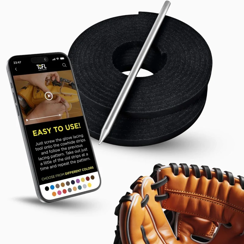 TOFL Softball and Baseball Glove Lace Kit | Mitt Lace Glove Repair Lacing Kit | 2 Leather Laces with
