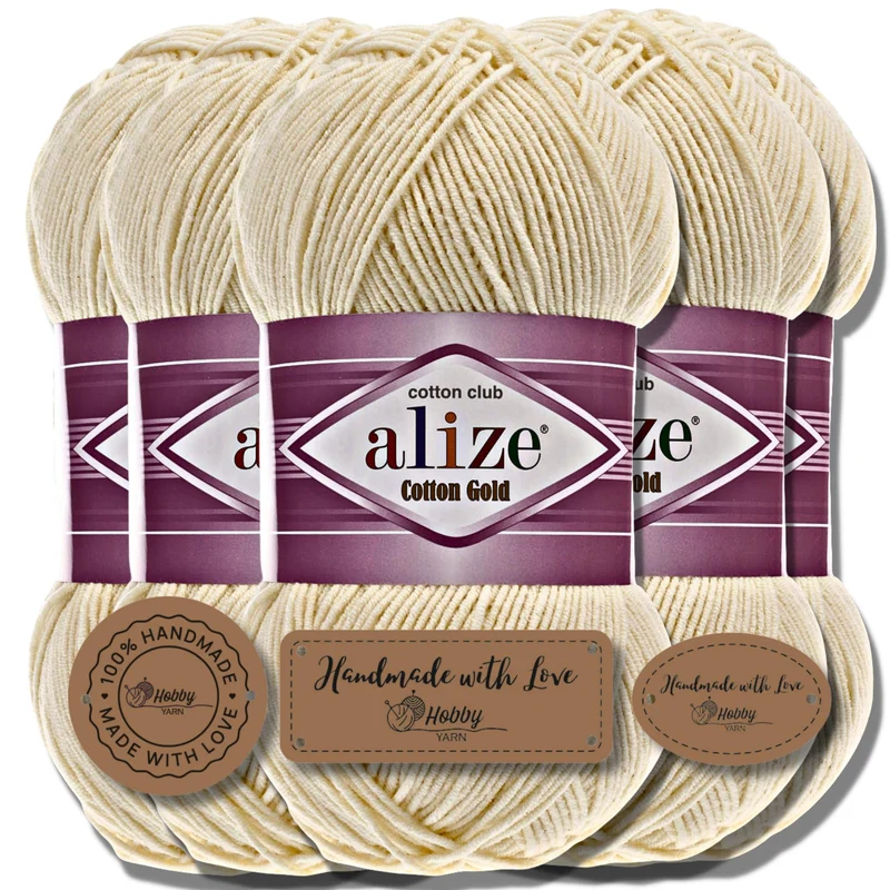 Alize 5 x 100g Cotton Gold Türkische Premium Wolle Baumwolle und Acryl Handstrickgarne | Garn | Yarn