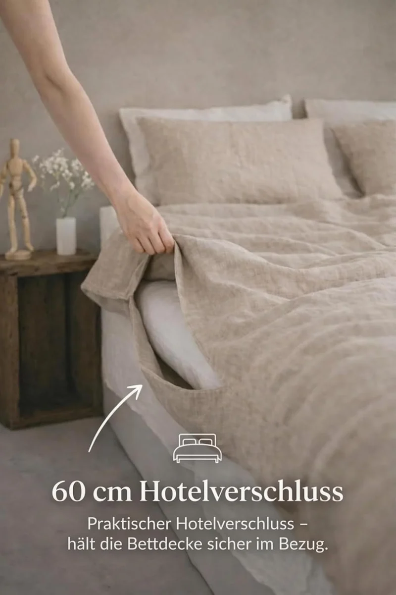 Ger3as Leinen Bettwäsche Set 100% Natur Leinen Stonewashed, Naturfaser Leinen, mit Hotelverschluss (