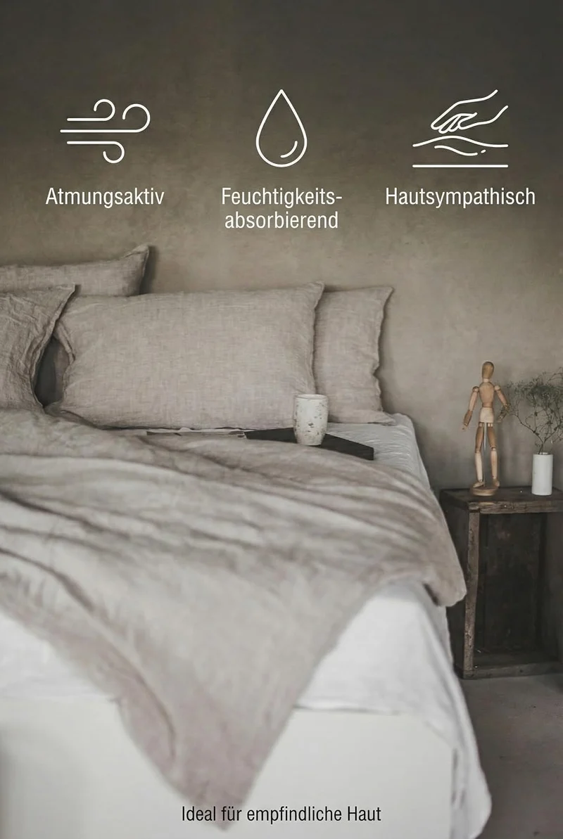 Ger3as Leinen Bettwäsche Set 100% Natur Leinen Stonewashed, Naturfaser Leinen, mit Hotelverschluss (