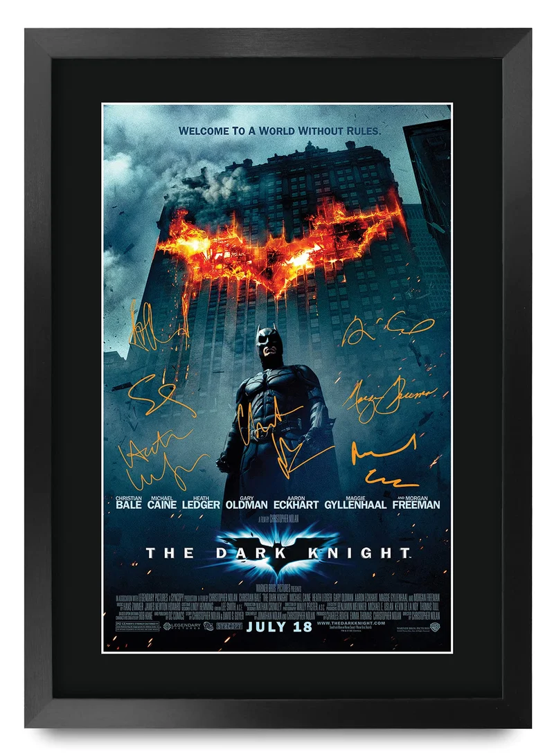 HWC Trading The Dark Knight Batman A3 Gerahmte Signiert Gedruckt Autogramme Bild Druck-Fotoanzeige G