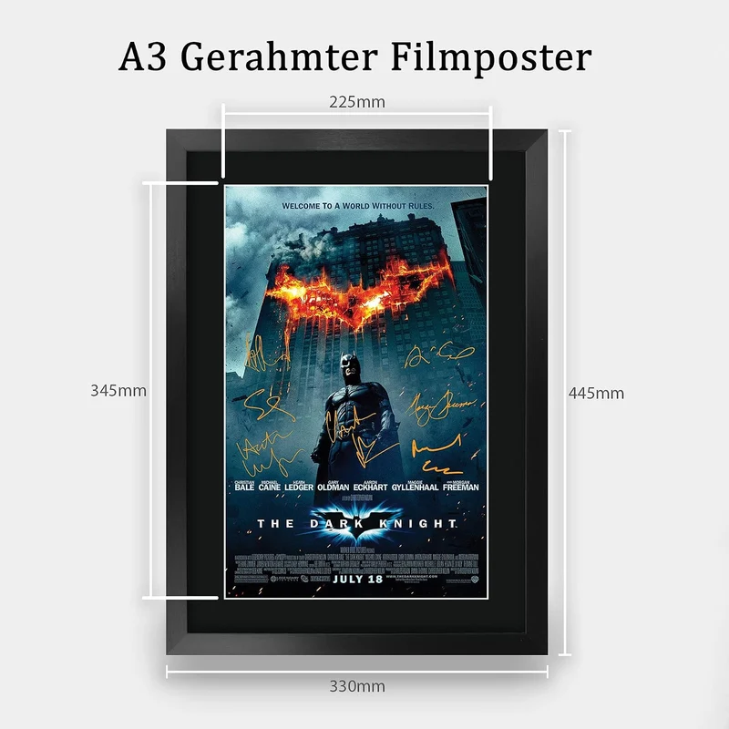 HWC Trading The Dark Knight Batman A3 Gerahmte Signiert Gedruckt Autogramme Bild Druck-Fotoanzeige G