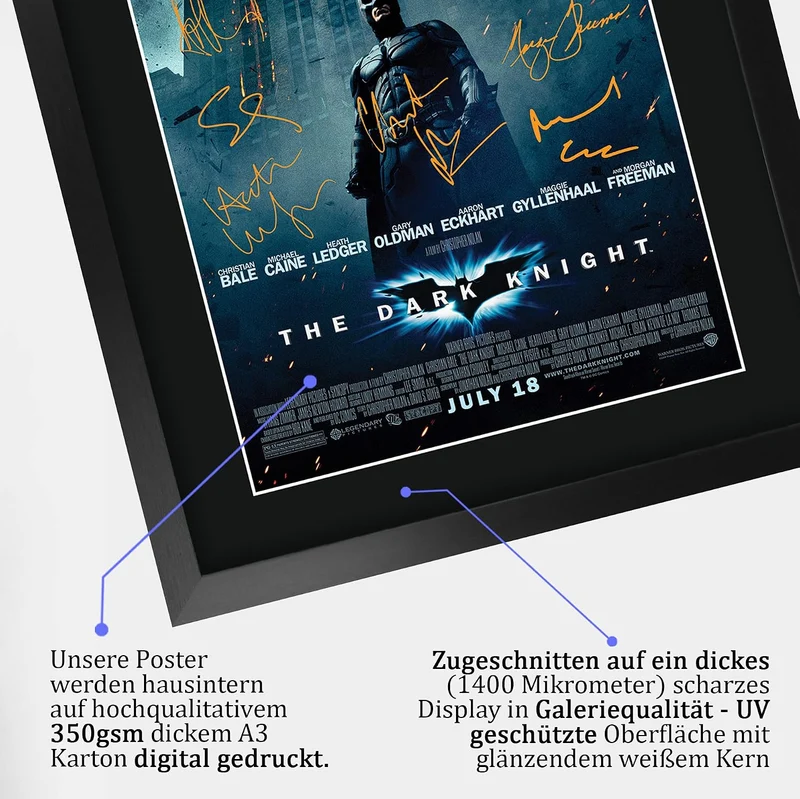 HWC Trading The Dark Knight Batman A3 Gerahmte Signiert Gedruckt Autogramme Bild Druck-Fotoanzeige G