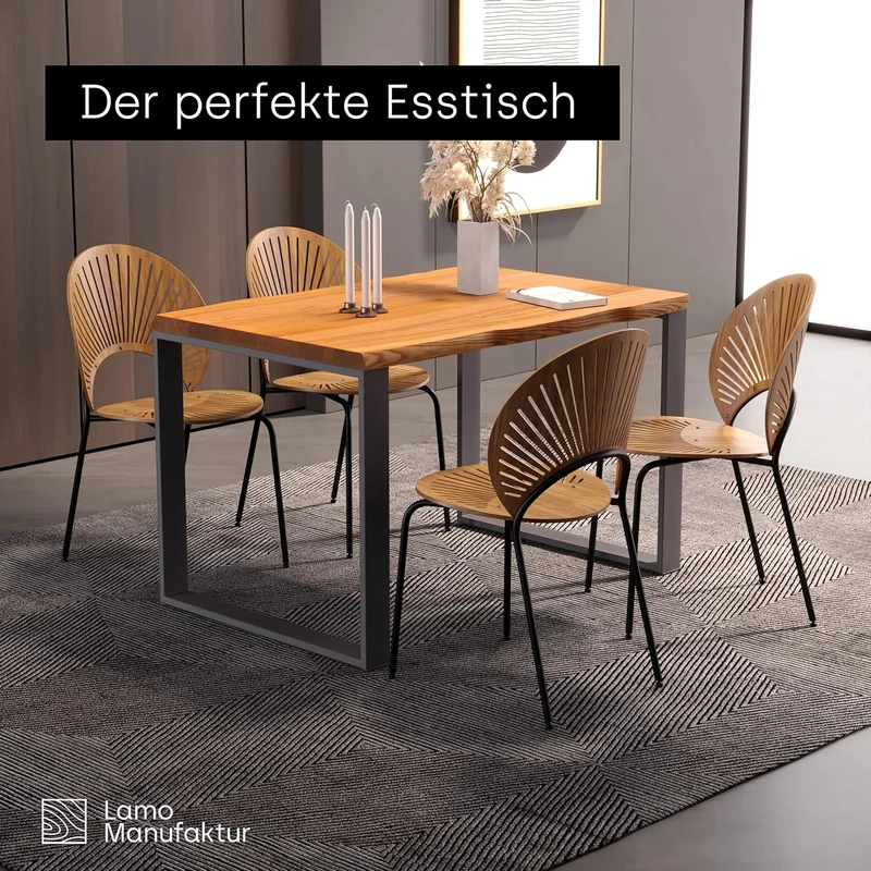 LAMO Manufaktur Massivholzplatte Tischplatte Baumkante für Schreibtisch, Esstisch, 120x60 cm, Dunkel