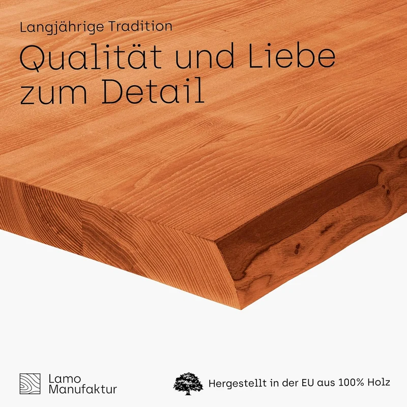 LAMO Manufaktur Massivholzplatte Tischplatte Baumkante für Schreibtisch, Esstisch, 120x60 cm, Dunkel