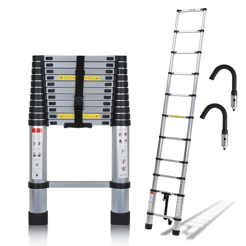 Ansobea Teleskopleiter 2.6m mit Abnehmbarem Haken, Aluminium Leiter Ausziehbar, Mehrzweckleiter Tele