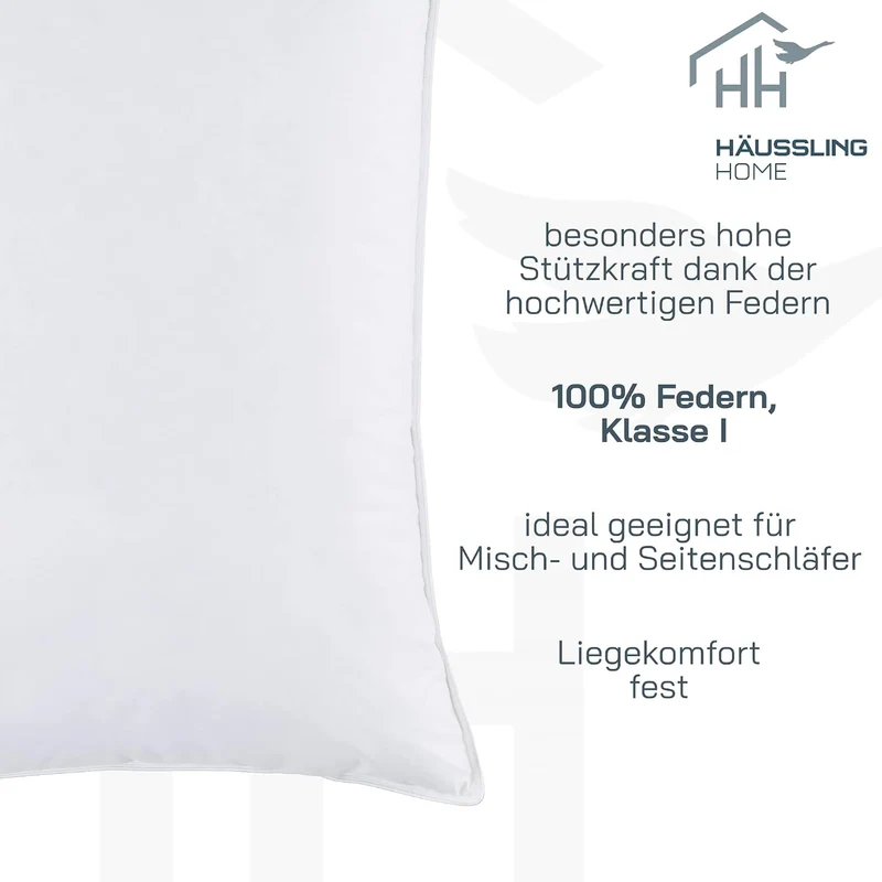 Häussling Home Kopfkissen 70x90 cm | Federn- und Daunenkissen, Kissen, Made in Germany, 100% Federn,
