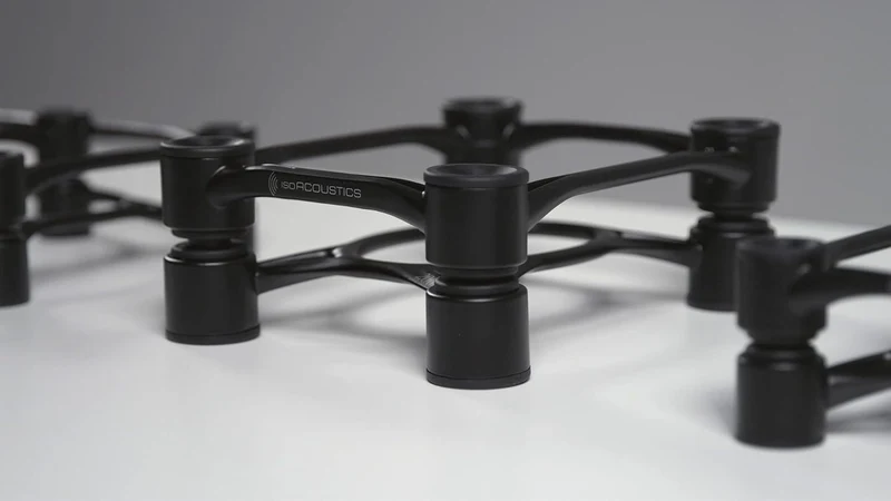 IsoAcoustics Aperta-Serie mit Lautsprecherstativen, schwingungsdämpfend, mit einstellbarer Neigung: