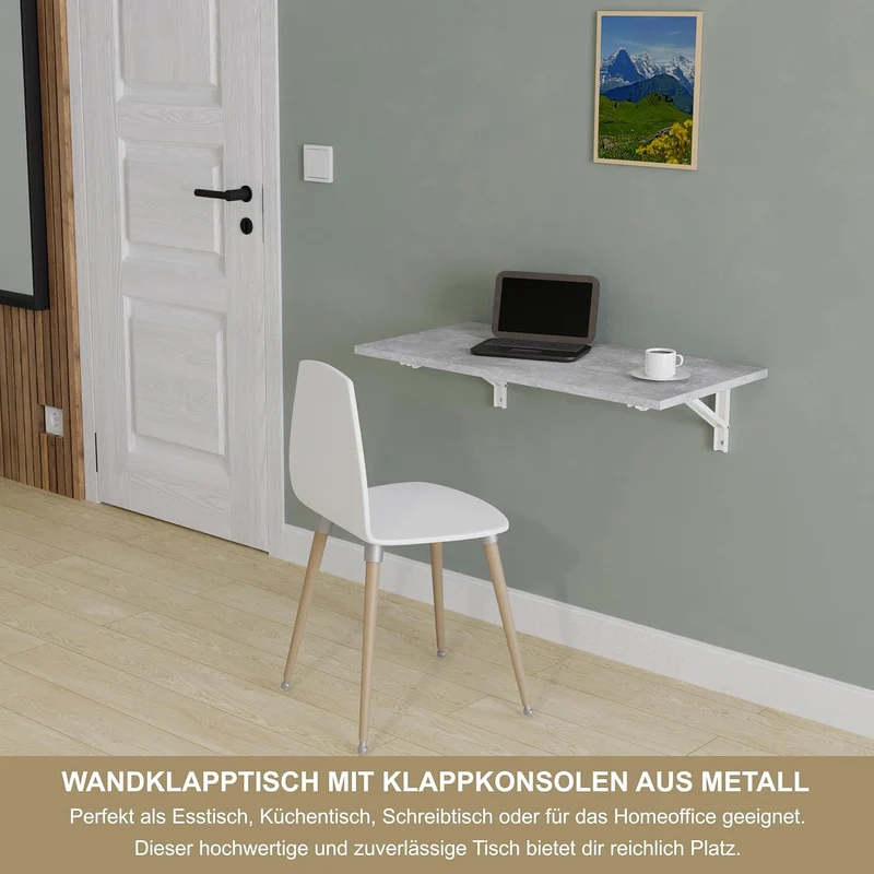 KDR Produktgestaltung Wandklapptisch Schreibtisch Tischplatte 80x40 cm in Betonoptik Klapptisch Esst