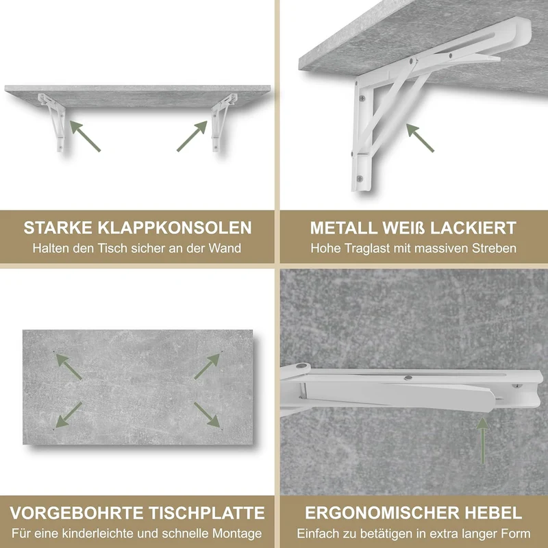 KDR Produktgestaltung Wandklapptisch Schreibtisch Tischplatte 80x40 cm in Betonoptik Klapptisch Esst