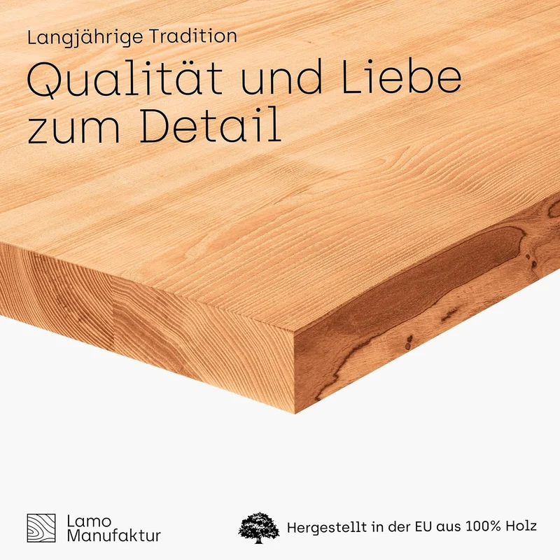 LAMO Manufaktur Holzplatte für Schreibtisch Tischplatte Massivholz Schreibtischplatte 100x80 cm, Nat